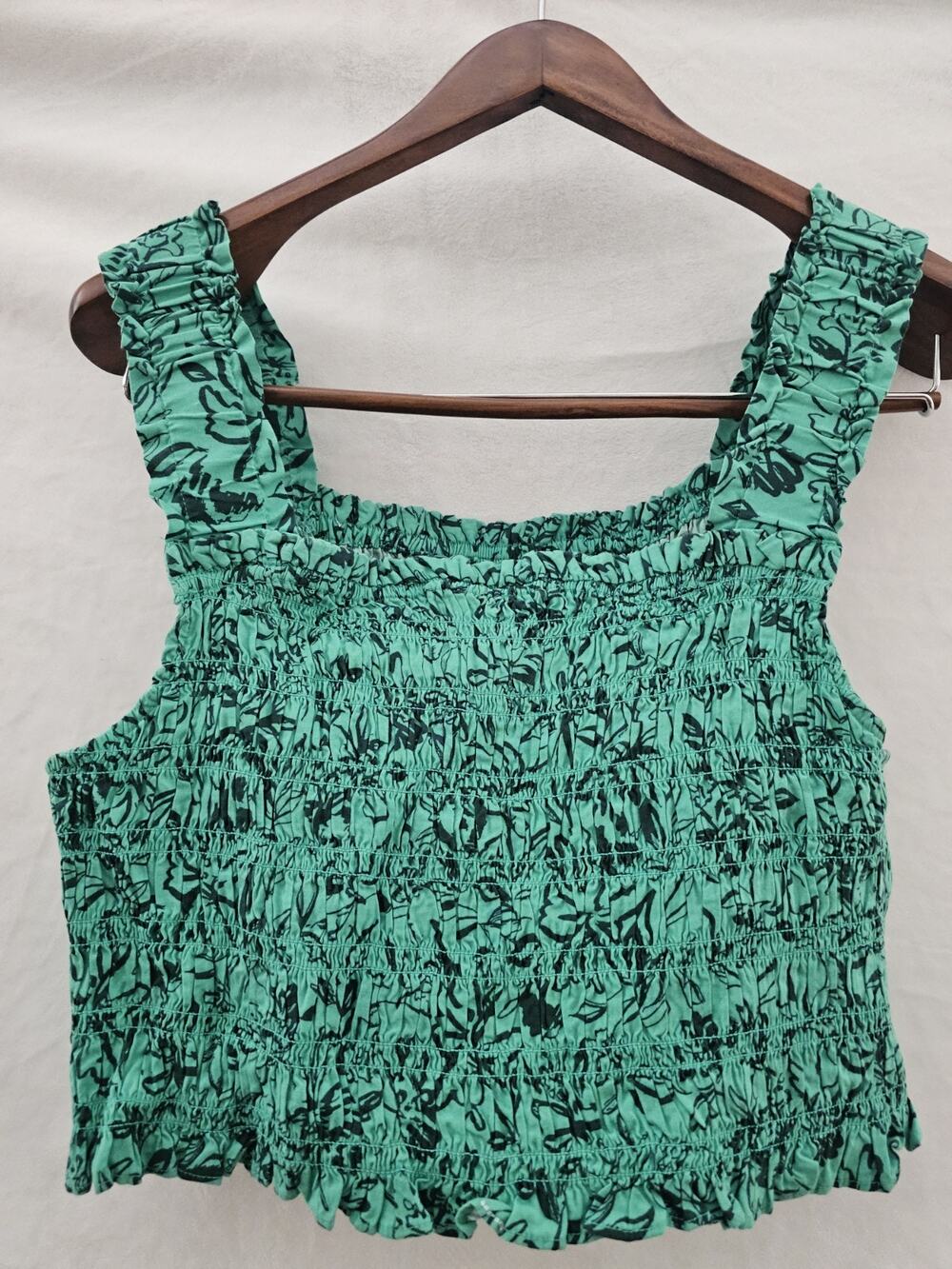 NWT Isabel Maternity Tank Top XXL Green Smocked Botanical Floral Cottage Whimsy